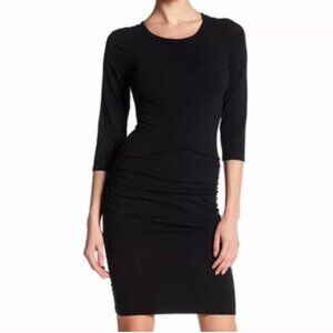 James Perse Black Ruched Midi Jersey Dress size 0/XS
